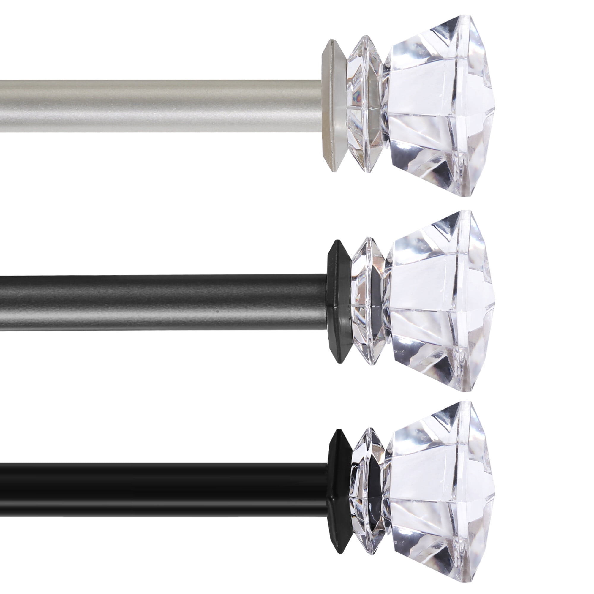 H.VERSAILTEX  Contemporary Adjustable Single Curtain Rod Set, 0.75 Inch Diameter, Stainless Steel Finish with Square Finial, 66 - 120 In，Nickel
