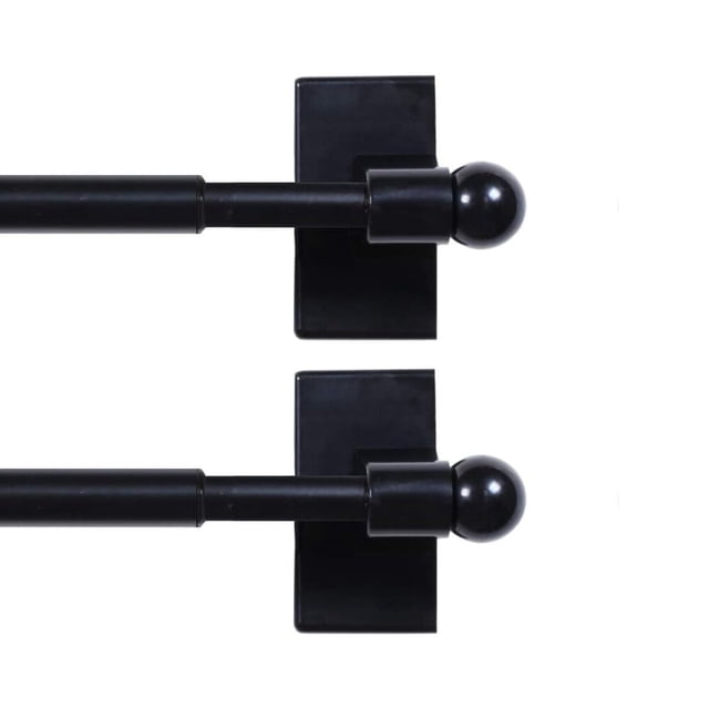 H.Versailtex 0.5 Inch and 0.5 Inch Stainless Steel Ball Adjustable Magnetic Curtain Rods, 16 - 28 Inch, Black