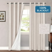 H.Versailtex 100% Blackout Grommet Curtains Lined Blackout Window Treatment set( 52 x 96 inches Curtain Panel ), Natural, Sold by Pair
