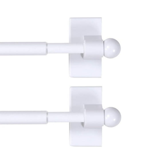 H.Versailtex White Magnetic Curtain Rods, 0.5 in Stainless Steel Ball Adjustable, 16 - 28 in,2 Pack