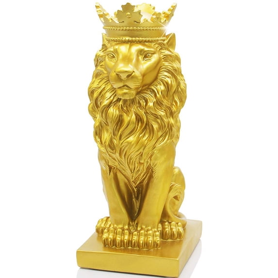 H&W 15''H Golden Lion statue, Top Collection Figurine, Home/Desk/Outdoor Decoration, Gift for Man