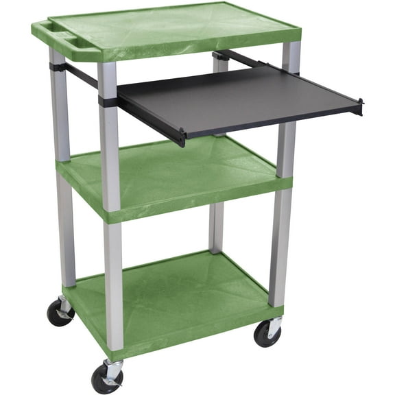 H.Wilson Mobile Multipurpose Multimedia Presentation AV Cart Nickel Open Shelves Front Pull Out Tray Green
