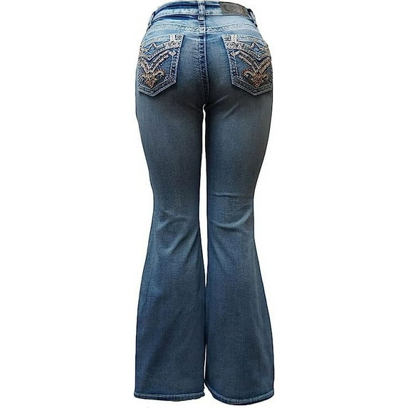 H&Y Women's 70s Trendy Sexy Rhinestone Studded Flare Fitted High Waist Bell Bottom Denim Jeans