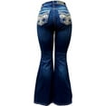 thumbnail image 1 of H&Y Women's 70s Trendy Sexy Rhinestone Studded Flare Fitted High Waist Bell Bottom Denim Jeans, 1 of 5