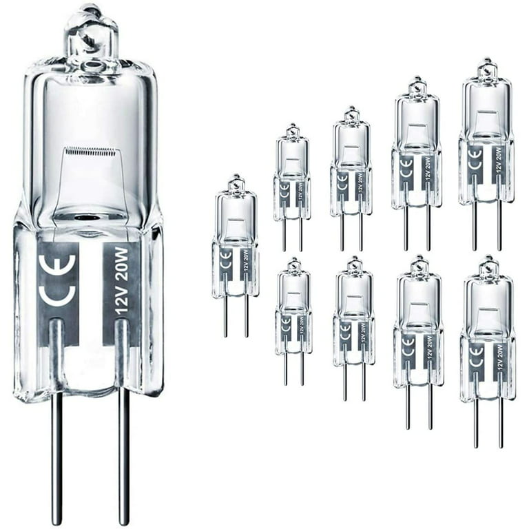 H&Z GU4 Halogen 20W Bulbs, 10 Pack G4 12V 20W with 2800k Warm White, Long  Lifespan G4 Bi-pin Base Dimmable for Cabinet Light 
