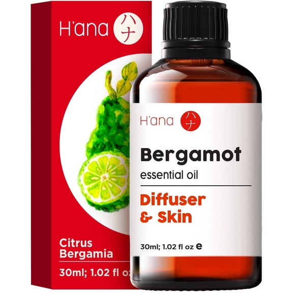 Hana Bergamot Essential Oil - 100% Pure and Natural Bergamot Oil for Diffuser, Hair, Shampoo, Skin and Aromatherapy - With a Fresh, Citrusy Scent (1 Fl Oz)