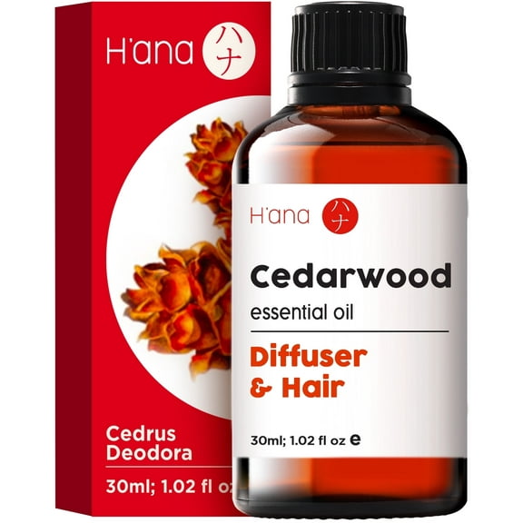 H’ana Cedarwood Essential Oil (1 fl oz) - 100% Pure and Natural Cedarwood Oil for Hair, Diffuser and Aromatherapy with Warm Woody Scent