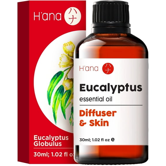 H'ana Eucalyptus Essential Oil - 100% Pure and Natural Eucalyptus Oil for Diffuser, Skin, Humidifier, Sinus, and Hair - With an Invigorating Scent (1 Fl Oz)
