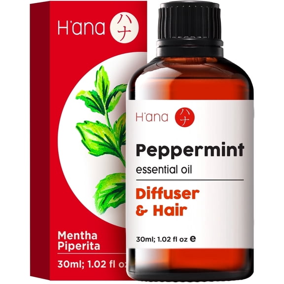 H'ana Peppermint Essential Oil - 100% Pure and Natural Peppermint Oil for Hair, Skin, and Diffusing - With a Cool, Fresh Sensation and Can Refreshes Quickly (1 Fl Oz)