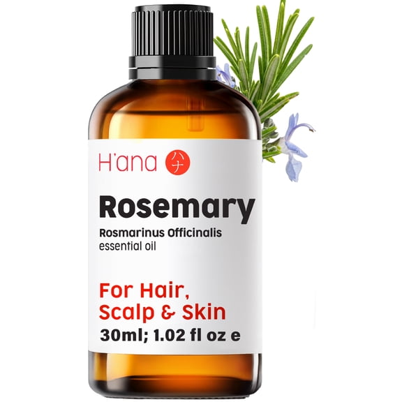H'ana Rosemary Essential Oil for Skin, Hair Scalp, Diffuser, and Aromatherapy - with a Strong, Refreshing Scent (1 fl oz)