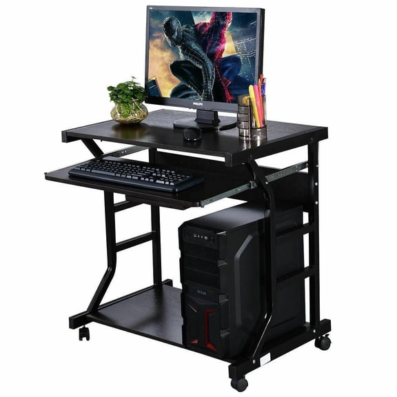 H armonyStrings  Laptop Table Cart Mobile Laptop Desk Cart Computer Desk with Printer Stand and Pullout Keyboard Tray, Black