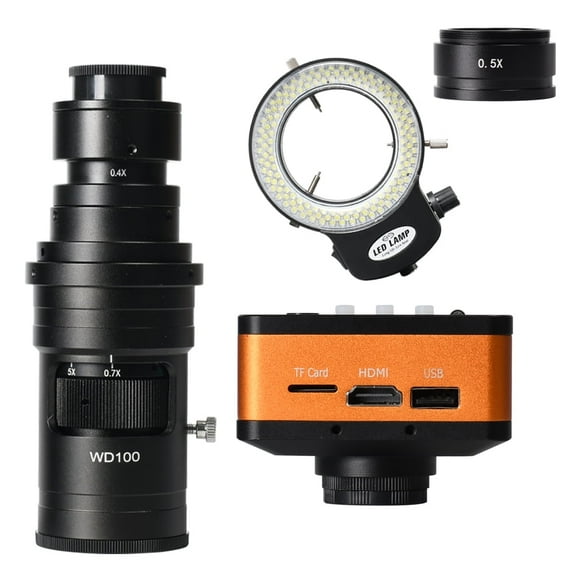 H‌ayear 4K Video Microscope Camera with 200X Depth of Field & 144 LED Lights , 0.5X Objective lens for Electronic maintenance, industrial testing