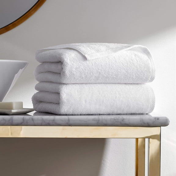 H by Frette Simple Border Bath Sheet Set of 2 - Luxury All-White Bath Linens/Includes 2 Bath Sheets (35" x 66") / 100% Cotton