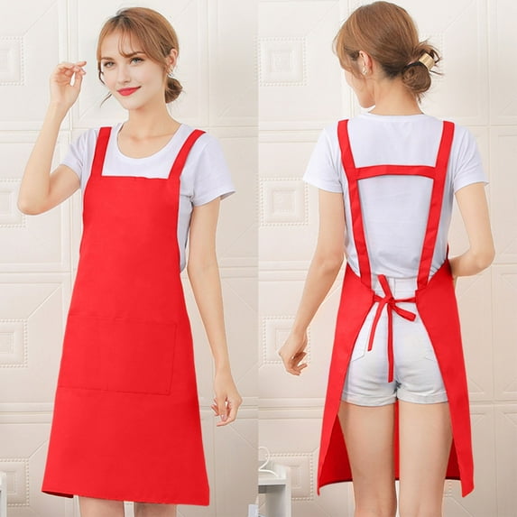 H-style Shoulder Strap Apron with Pocket, Adjustable Large Size, Waterproof Work Apron, Comfortable Kitchen Home Cooking, for Cooking, Baking, and Grilling, Red, 1 Pc, by IHXORA