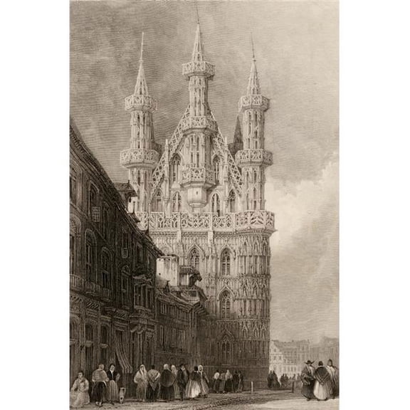 H-tel De Ville Louvain Belgium. Built 1448 Engraved by W. Wallis From A 19th Century by D. Roberts Poster Print, Large - 24 x 36