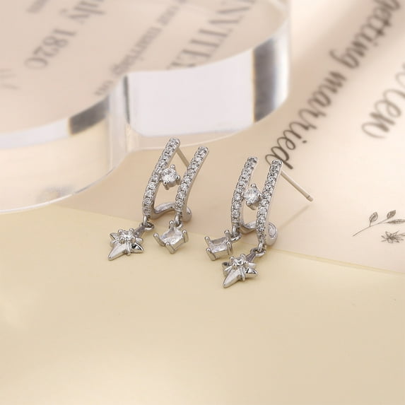 H-type zircon quadrangle star earrings package earlobe studs for women fashion square flash diamond star fringe earrings