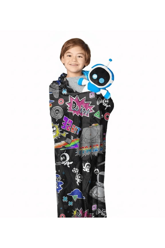 Astrobot Mural Officially Licensed Silk Touch Throw Blanket and Plush Character Hugger Set – Ultra Soft Plush Character Pillow for Kids