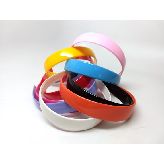 H025 - 10 pcs - Assortment of Plastic Headbands - 25mm (1" wide) - 38cm (15 inch long) - With teeth for better hold! Variety Pack - Mix of Colors