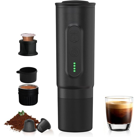 H02PRO Travel Coffee Maker, Portable Espresso Machine for Camping, 20 Bar Mini Coffee Maker Compatible with NS Capsule & Ground Coffee, Operated Self-heating Coffee Machines for Travel