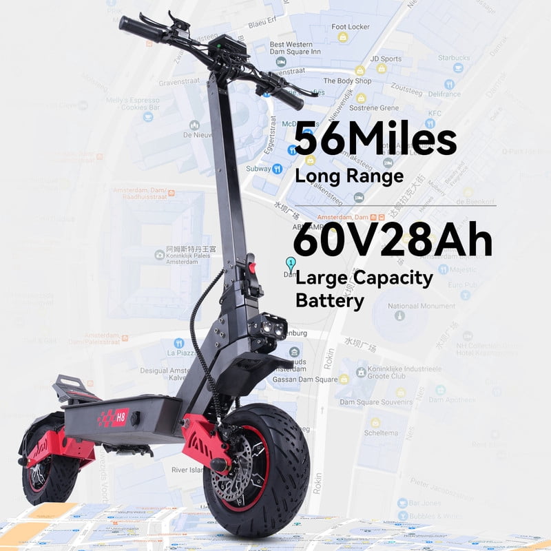 H08 Electric Scooter Adult 6000W Dual Motor 60V 28Ah 11" Off-Road Tires Foldable Outdoor Scooter