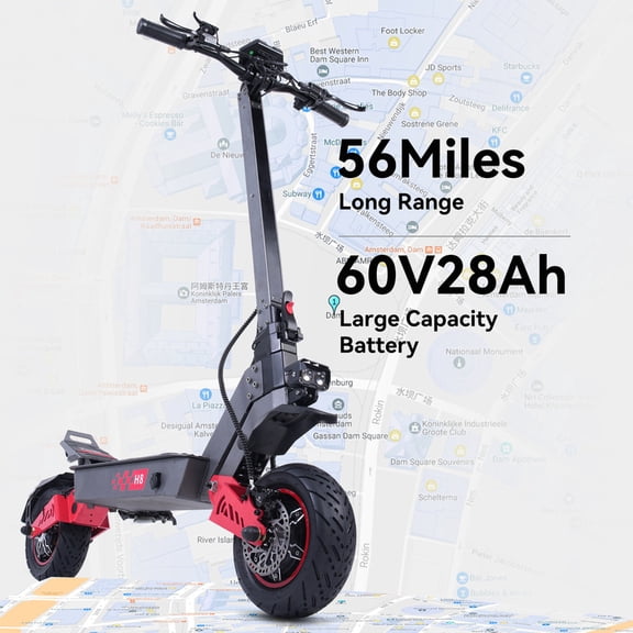 H08 Electric Scooter Adult 6000W Dual Motor 60V 28Ah 11" Off-Road Tires Foldable Outdoor Scooter
