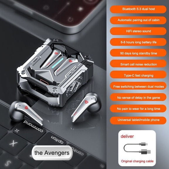 H08 TWS Bluetooth 5.3 Game Headphones No latency Wireless Earphones Zinc Alloy Body In ear HIFI Surround Sound lighter Style Cap