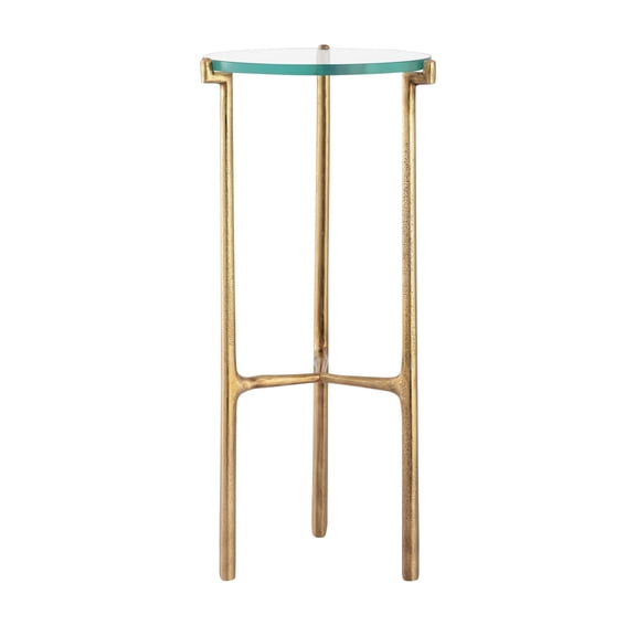 Elk Home Bump Out 9.75-Inch Wide Round Metal and Glass Accent Table in Aged Brass Finish