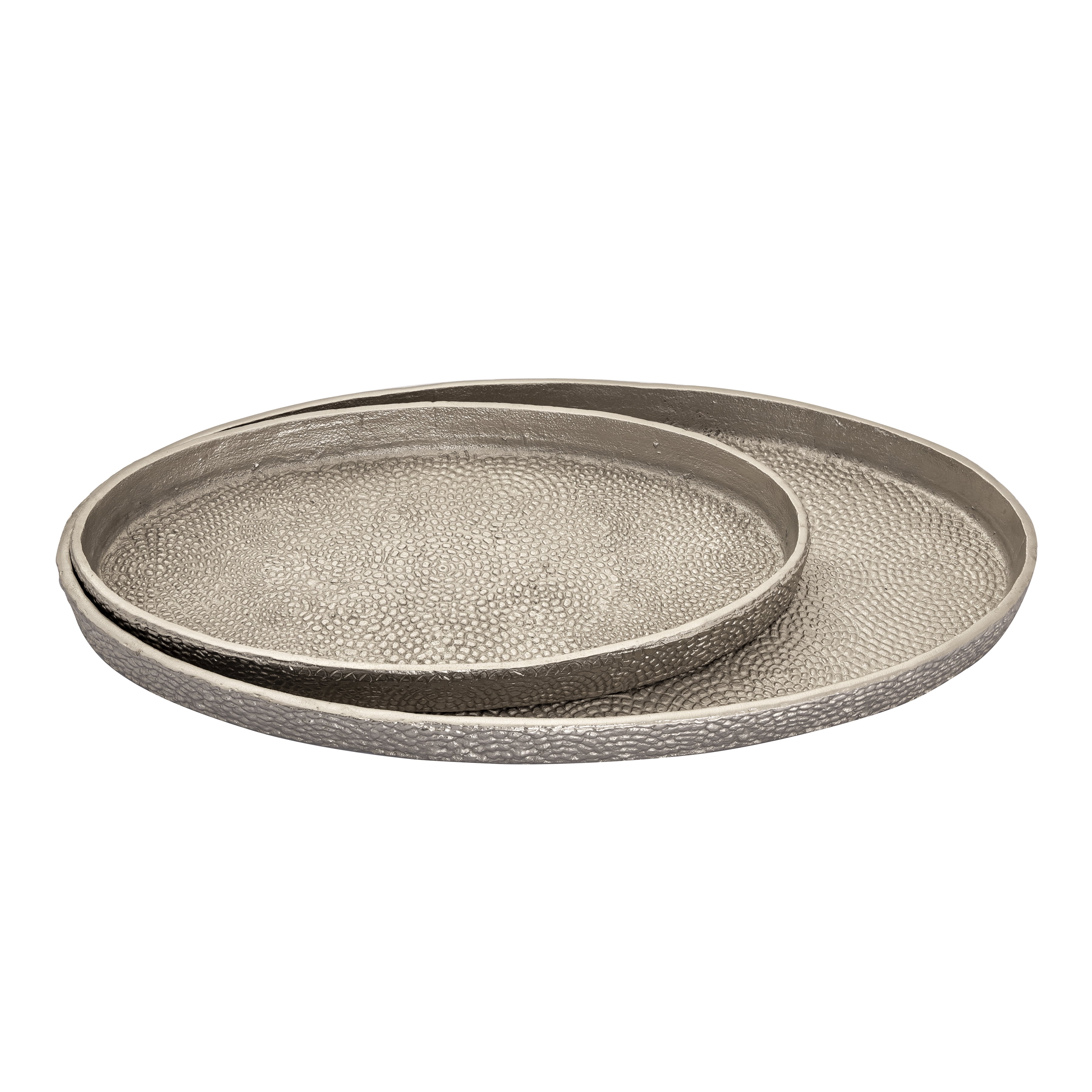 Antique Nickel Oval Pebble Metal Tray Set
