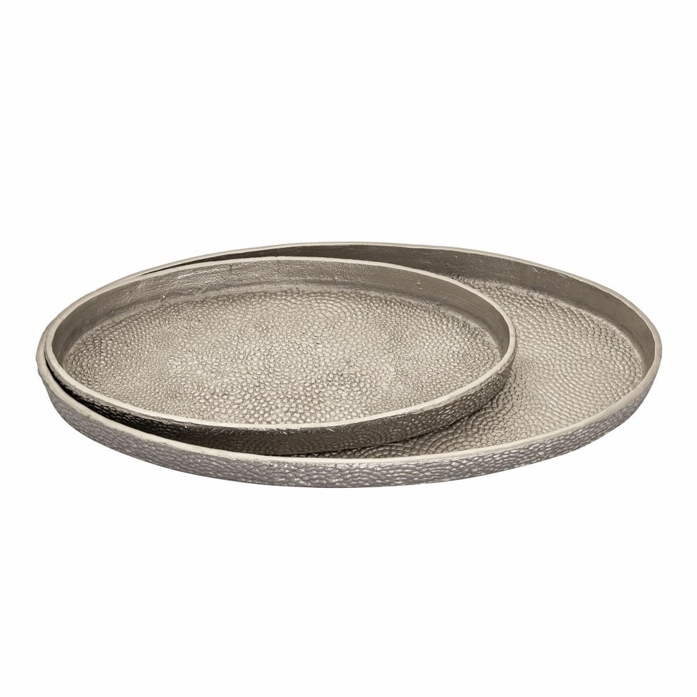 Antique Nickel Oval Pebble Metal Tray Set