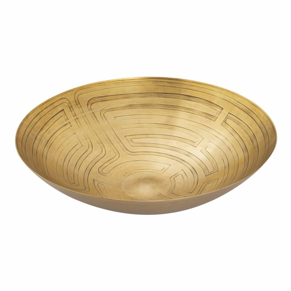 Antique Brass 19" Etched Cast Iron Centerpiece Bowl