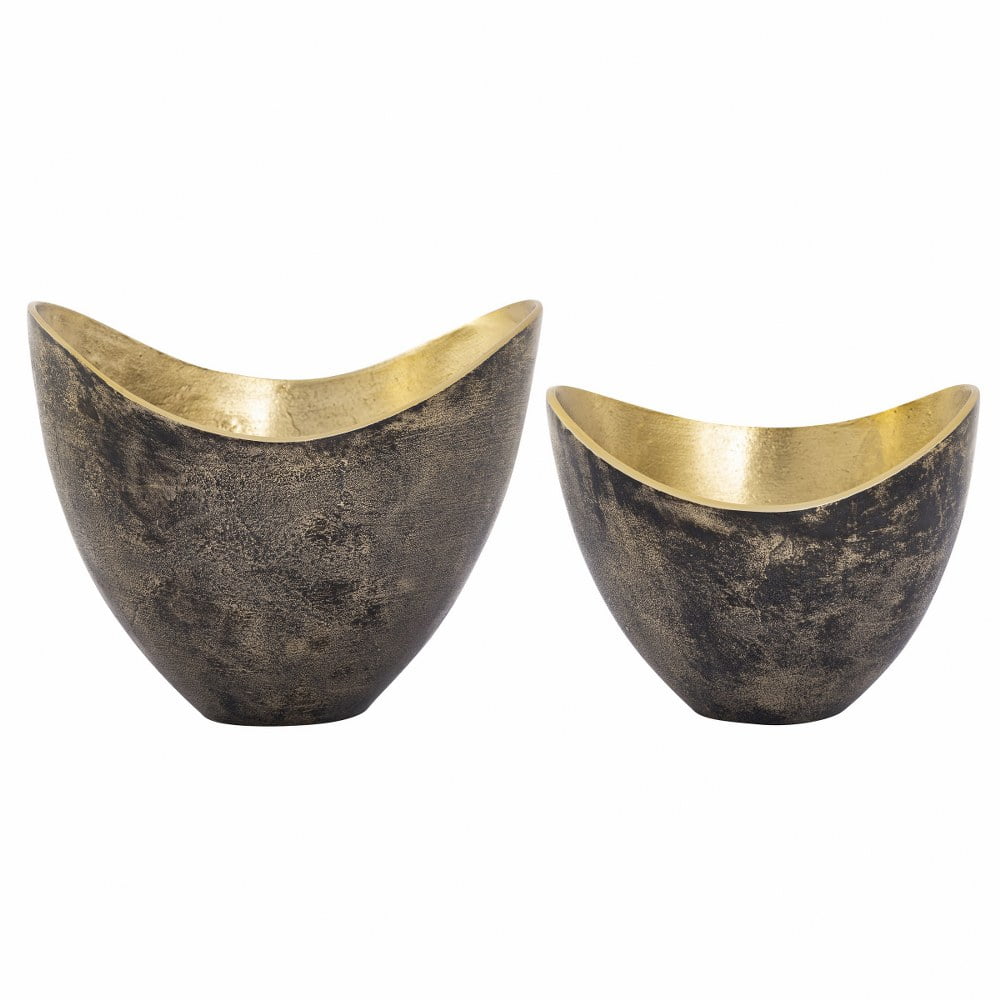 Black and Brass Stainless Steel Decorative Bowls Set of 2