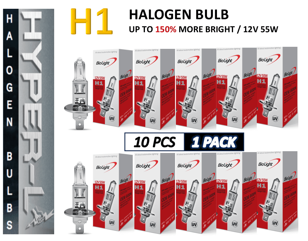 H1 Halogen 12V 55W Super Bright Upgrade Headlight Bulb(10 PACK)