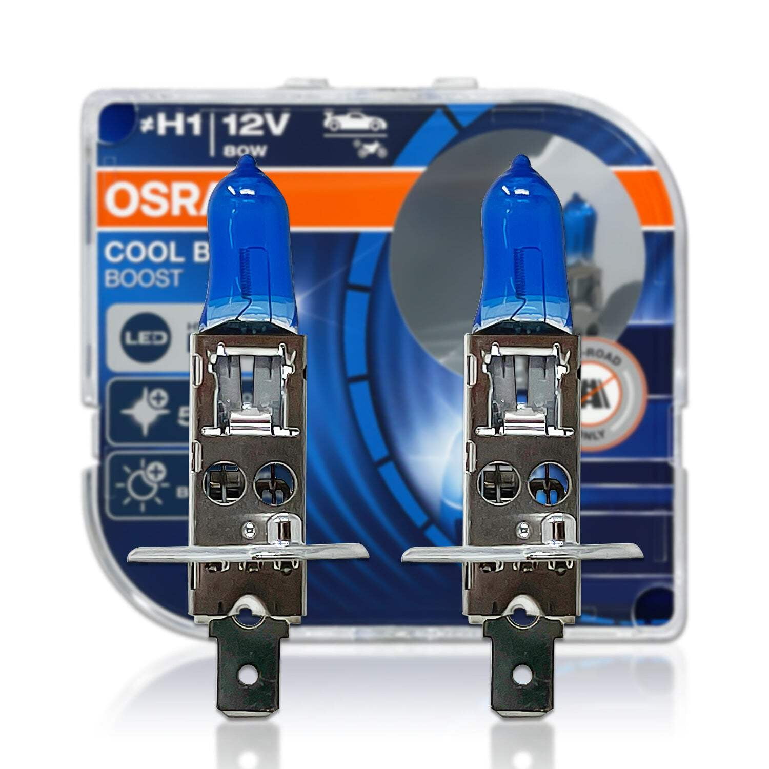 H1 Osram 5000K Cool Blue Boost Halogen Headlight Bulb 62150CBB (Pack of 2)