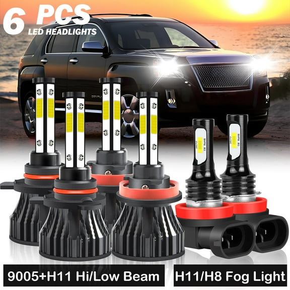 H11 9005 High&Low Beam for Gmc Terrain 2010 2011 2012 2013 2014 2015 2016 2017 2018 LED Headlights Fog Lights 6pcs