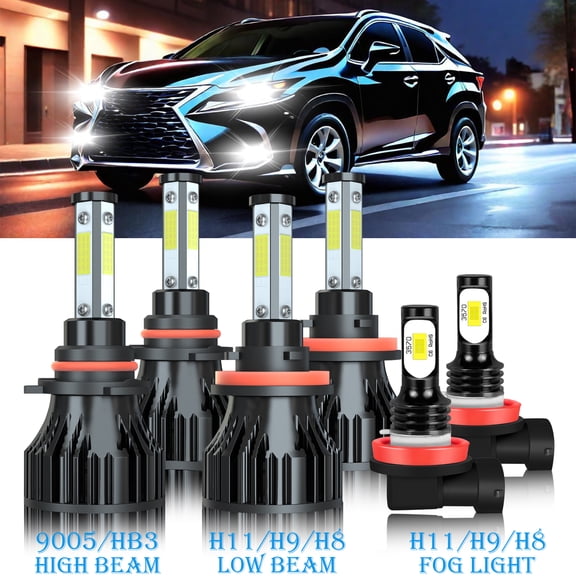 H11 9005 High&Low Beam for Lexus RX350 2010 2011 2012 2013 2014 2015 LED Headlights Fog Lights 6pcs
