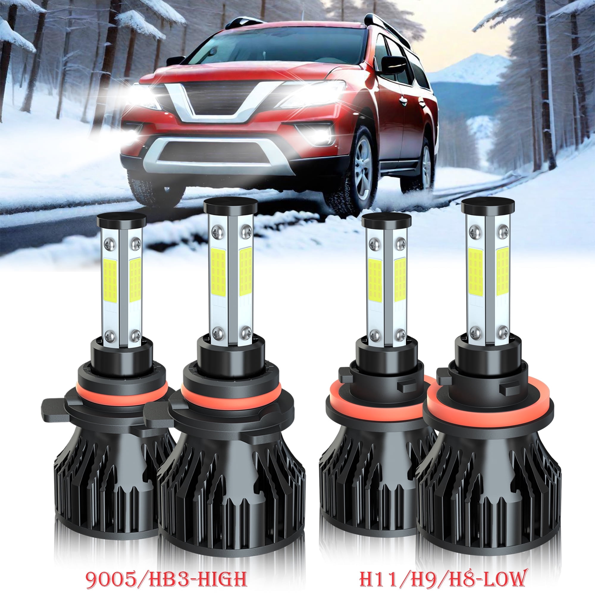 Pathfinder Led Kit H11 9005 LED Headlight Bulbs Kit 4pcs High&Low Beam IP68 Waterproof for ...