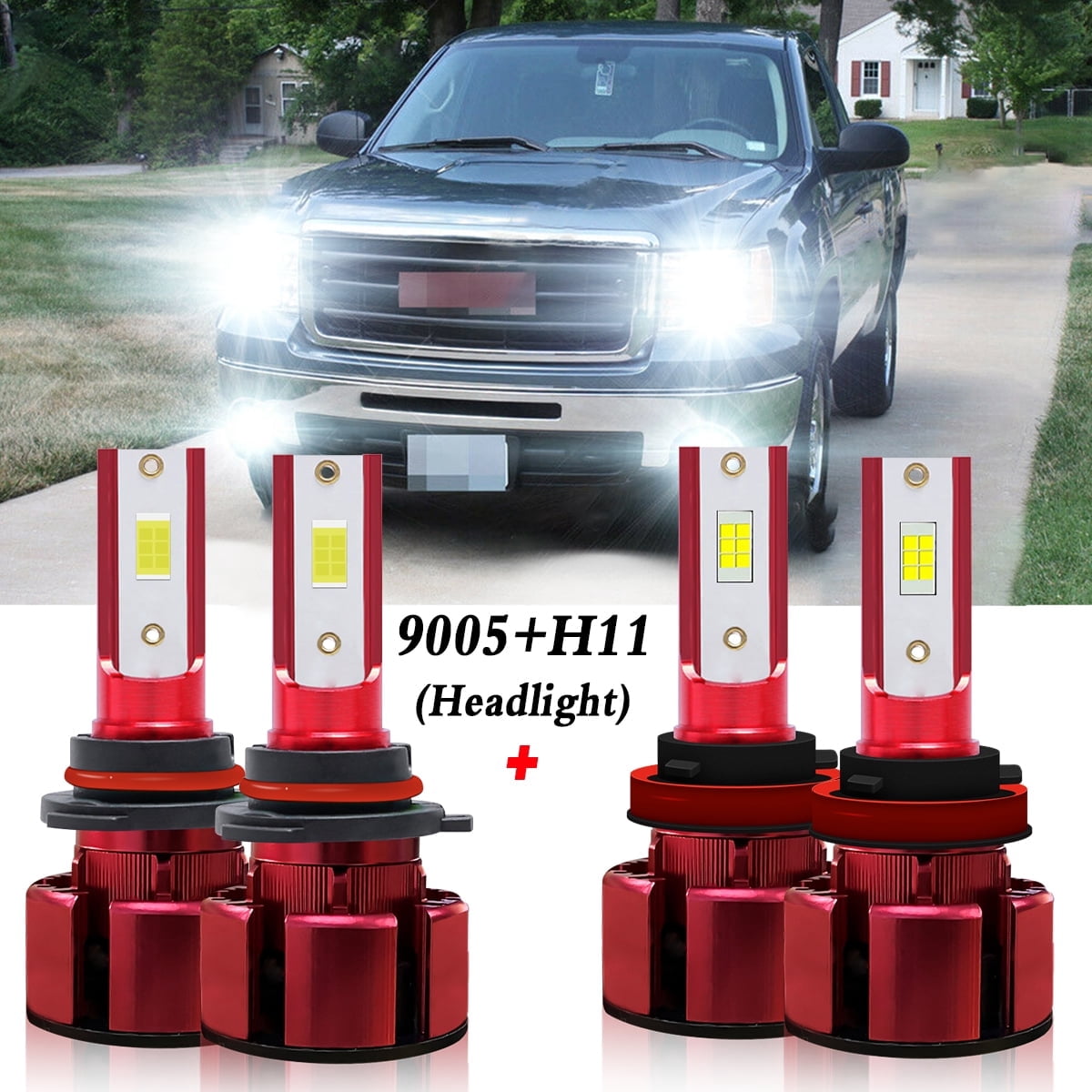 H11 9005 LED Headlight Bulbs for 2007-2019 GMC Sierra 3500 Low Beam/High Beam Lights