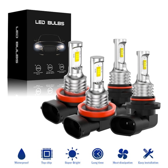 H11 9005 LED Headlight KIT Combo Bulbs 10000K High&Low Beam Super Bright White For Chevy Suburban Tahoe 2007-2014 4x LED Headlights High Low Beam Bulbs Combo Kit