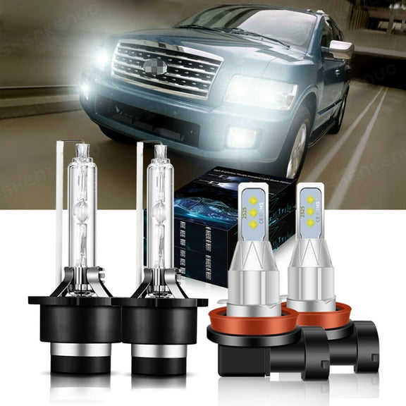 H11 D2S Xenon bulbs for 2011-13 Infiniti QX56 LED Headlights High Low Beam 4pc