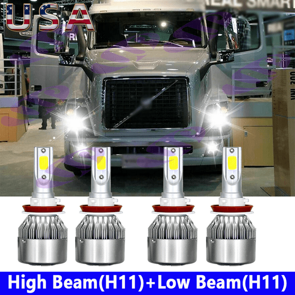 H11+H11 Combo LED Headlight Kit For 2004-2015 Volvo VNL Semi Truck High Low Beam