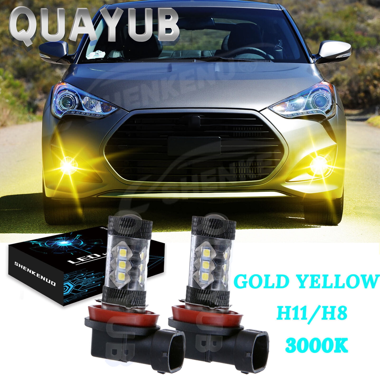 H11/H8 LED Fog Light Bulbs 2pcs For 2012-2017 Hyundai Veloster 3000K ...