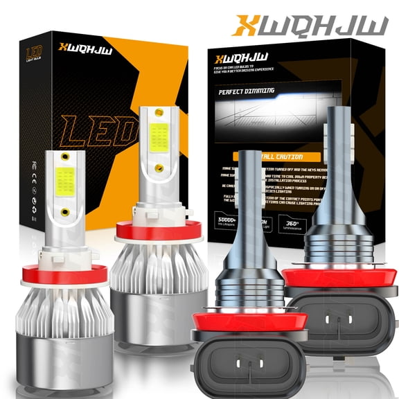 H11 LED Headlight Bulbs+H11 Fog Bulbs,6000K White LED Beam Fog Lights 12V Replacement Conversion Kit (4 Pack)