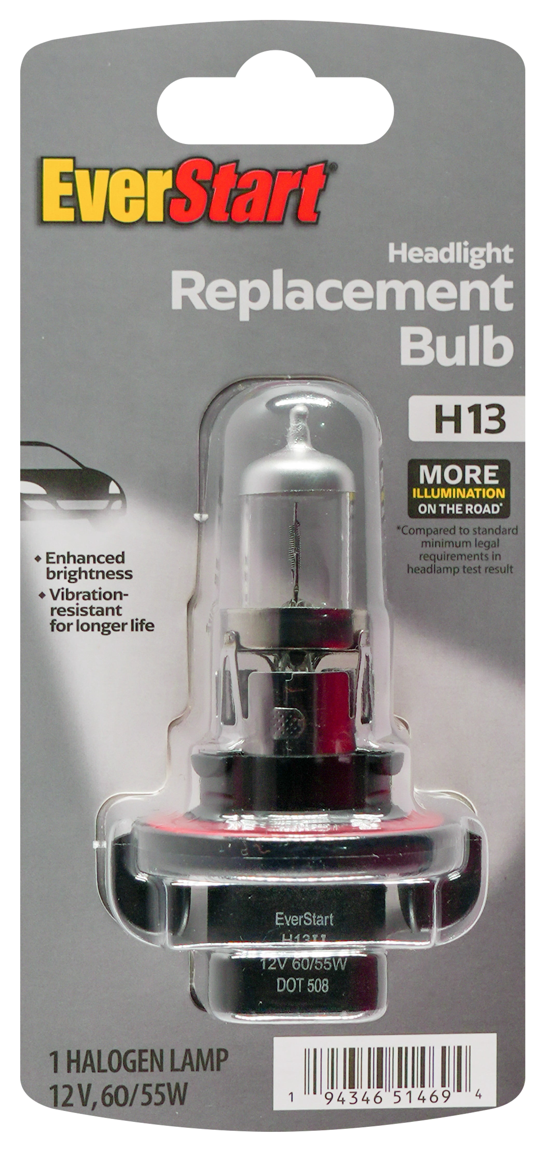 EverStart H13 Halogen Headlight Bulb, 1 pack, Compatible with Multiple Cars