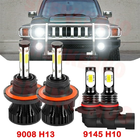 H13 9008 High&Low Beam for Hummer H3 2006 2007 2008 2009 2010 LED Headlights 9145 Fog Lights 4pcs