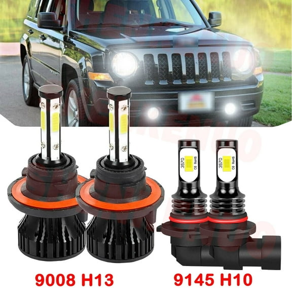 H13 9008 High&Low Beam for Jeep Patriot 2007 2008 2009 LED Headlights 9145 Fog Lights 4pcs