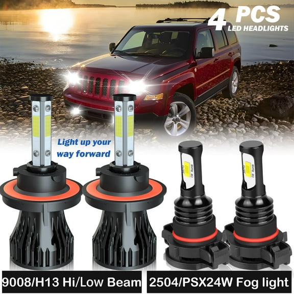 H13 9008 High&Low Beam for Jeep Patriot 2010 2011 2012 2013 2014 2015 2016 2017 LED Headlights PSX24W Fog Lights 4pcs