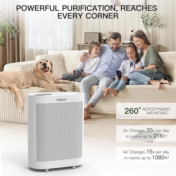H13 HEPA Purifier for Home Bedroom Office Quiet Ozone- Large White
