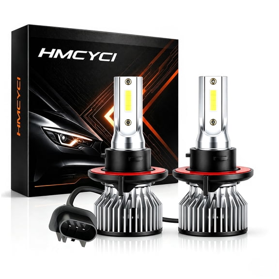 H13 LED Headlight Bulb 9008, Super Bright 16000LM 6500K Xenon White Hi/Lo Beam LED Bulbs, Canbus Ready Mini Size Replacement for Most Trucks SUV, Pack of 2