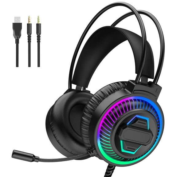Cshidworld Gaming Headset with Microphone for PS4/PS5/PC/Switch, 7.1 Surround Sound Over-Ear Headset with RGB Light, Noise Cancelling Computer Gaming Headset with Mic for Xbox Series