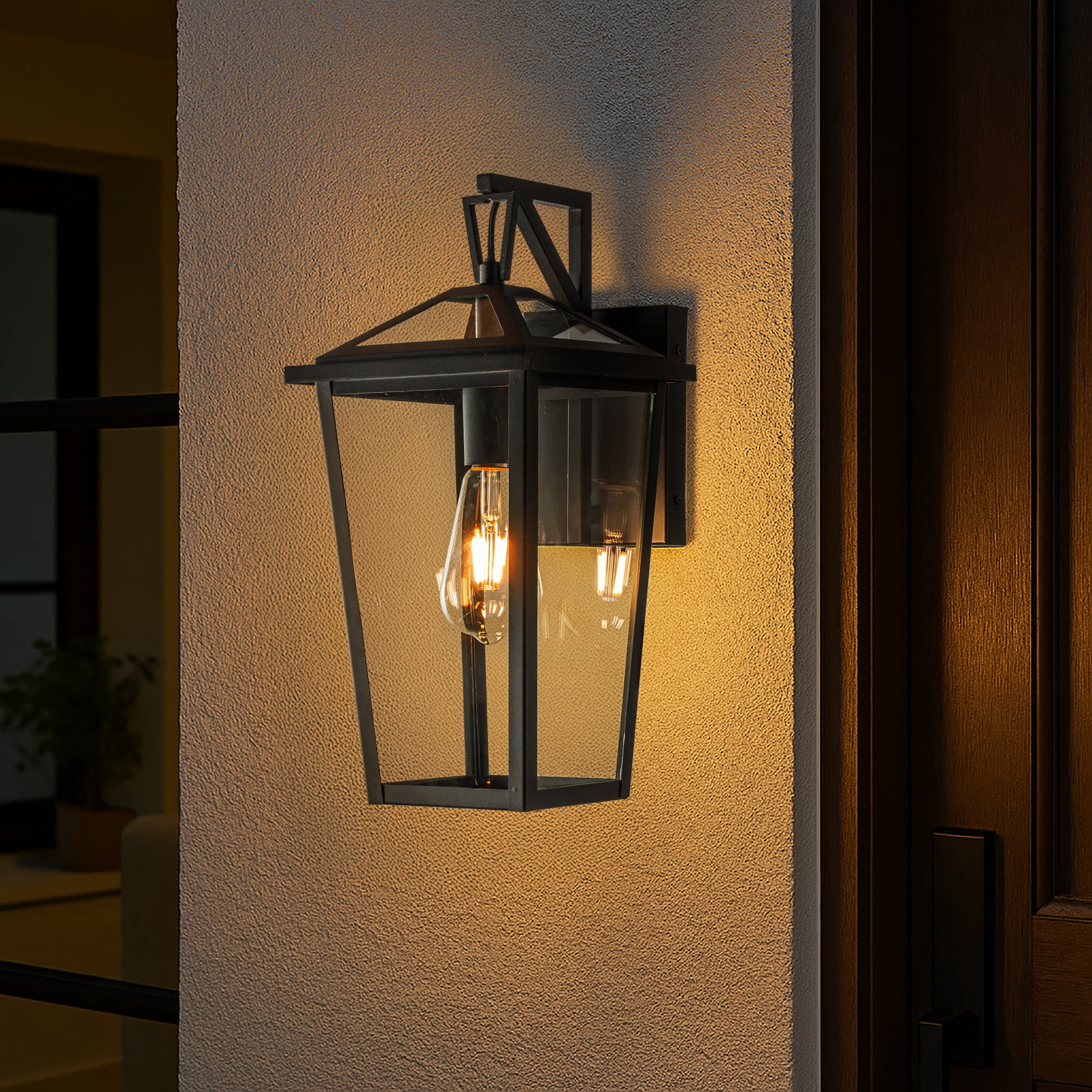 H15" 1 Light Modern Matte Black Outdoor Wall Lantern with Clear Tempered Glass Open Bottom Design Exterior Light Fixture for Entryway, Garage, Patio (Bulb Not Included)